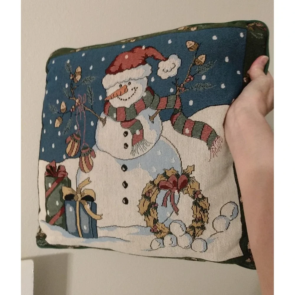 Snowman Tapestry Throw Pillow 16